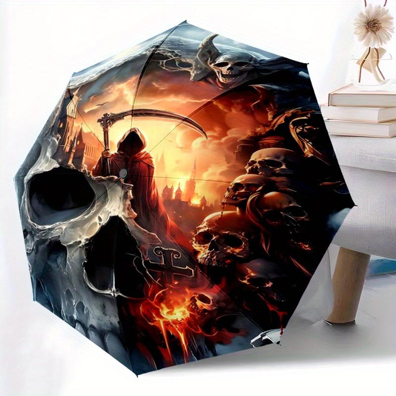 1pc Skull of Death Automatic Opening and Closing Umbrella - Lightweight 3-Fold Design, Suitable for Fans, Travel, Daily Use, Interesting Shape, C