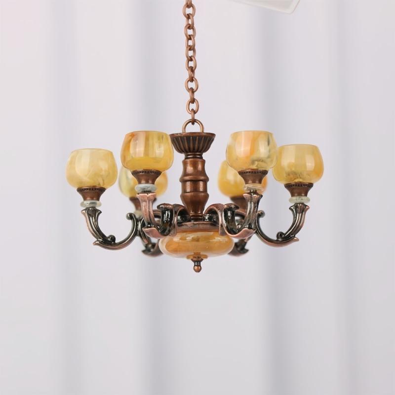 1/12 Miniature Chandelier Lamp Model Figurine Furniture For Doll House Living Room Decoration With Realistic Design
