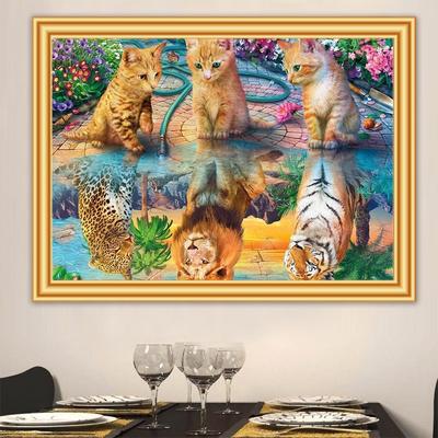 5D Diy Diamond Painting "Animal Cat Tiger Lion" Cross Stitch Kit Diamond Embroidery Mosaic Art Picture of Rhinestone Decor Gift