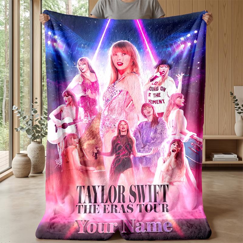 Taylor Swift Custom Flannel Throw Blanket Print Your Name Text Soft Warm Blanket Holiday Present