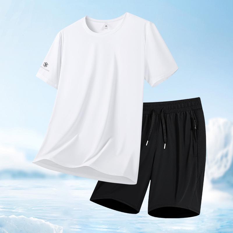 Men's Ice Silk Quick-Dry Sports Set - 2026 Summer Loose Fit Plus Size Breathable Short Sleeve & Shorts