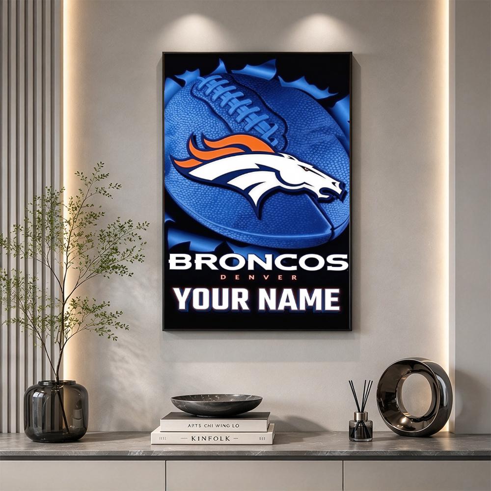 Denver Broncos Logo Personalized Text Diamond Painting Round Diamond Mosaic Rhinestones Diamond Embroidery Craft Kit Wall Decor Without Frame