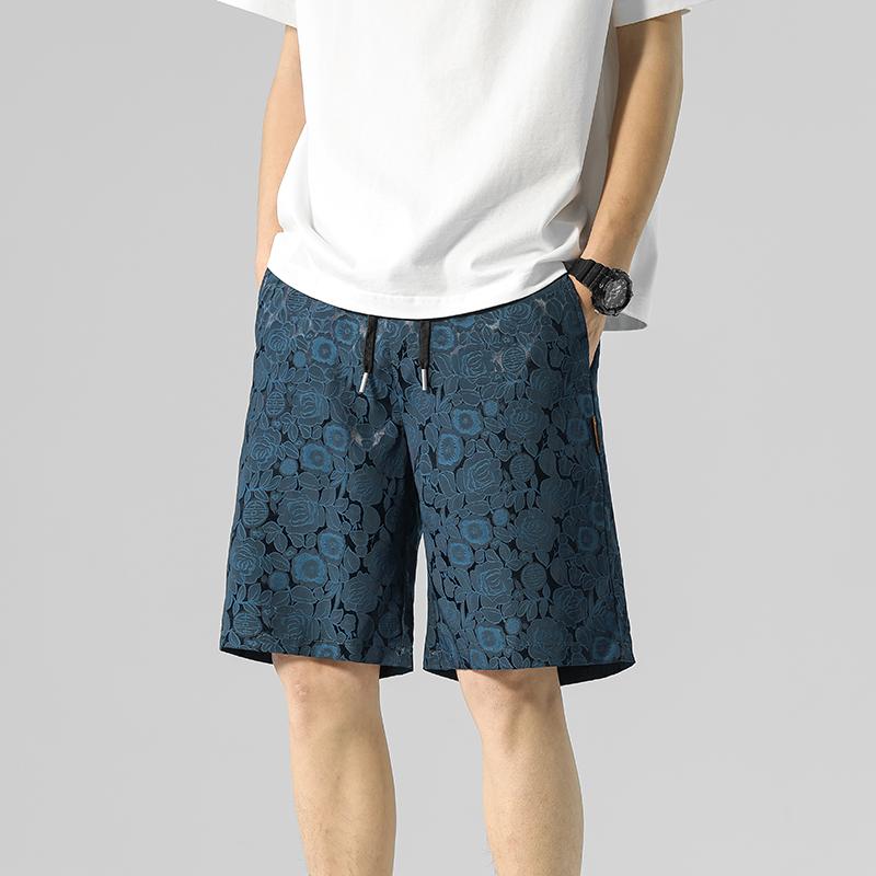 Ice Silk Men's Quarter Pants Summer Thin Casual Versatile Loose Jacquard Breathable Shorts