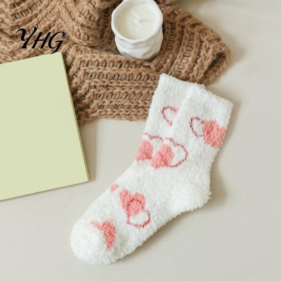 Autumn Winter Bed Socks Coral Fleece for Women, Soft Thermal Crew with Non-Binding Loose Fit Lounge Top, Fuzzy Sleep Cute Prints Comfortable