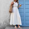 Fashion Sexy Cross V Neck Women Evening Party Dress High Waist Slim Lace Sleeveless Loose Casual Simple Elegant Long A-line Dresses Solid Clothing