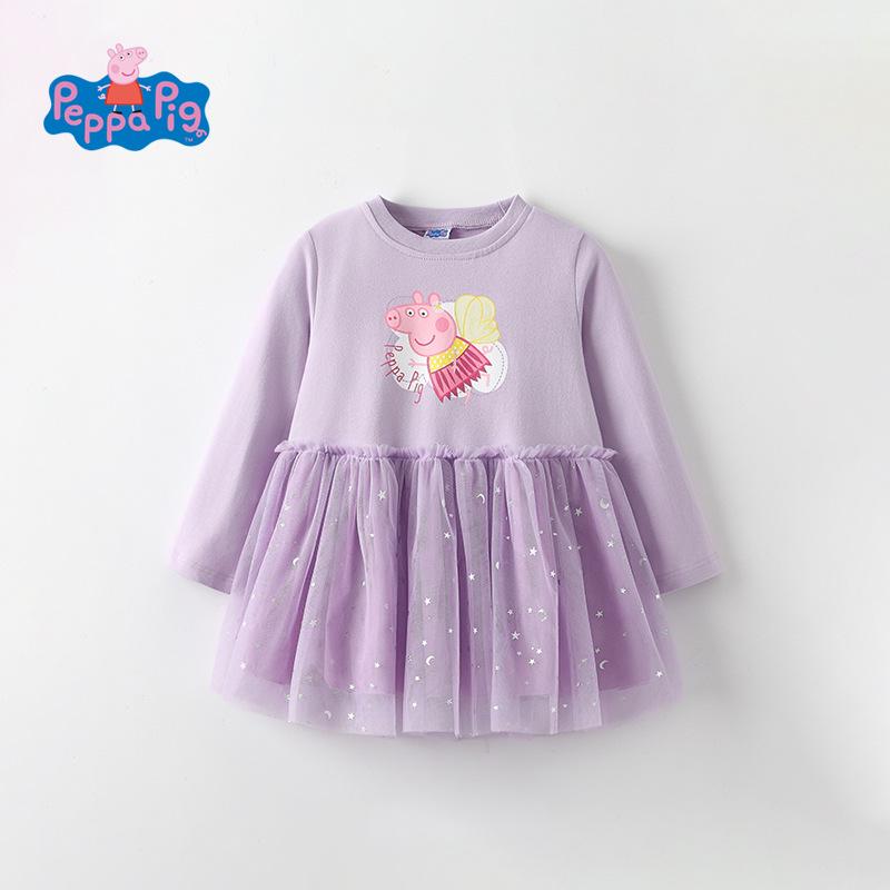 Детский сетчатый комбинезон-платье принцессы с длинным рукавом Свинка Пеппа