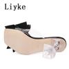 Fashion Liyke Fashion Crystal Sequined Bowknot Women Slippers Sandals Strange Style Clear Heels Open Toe PVC Transparent Shoes Size 46