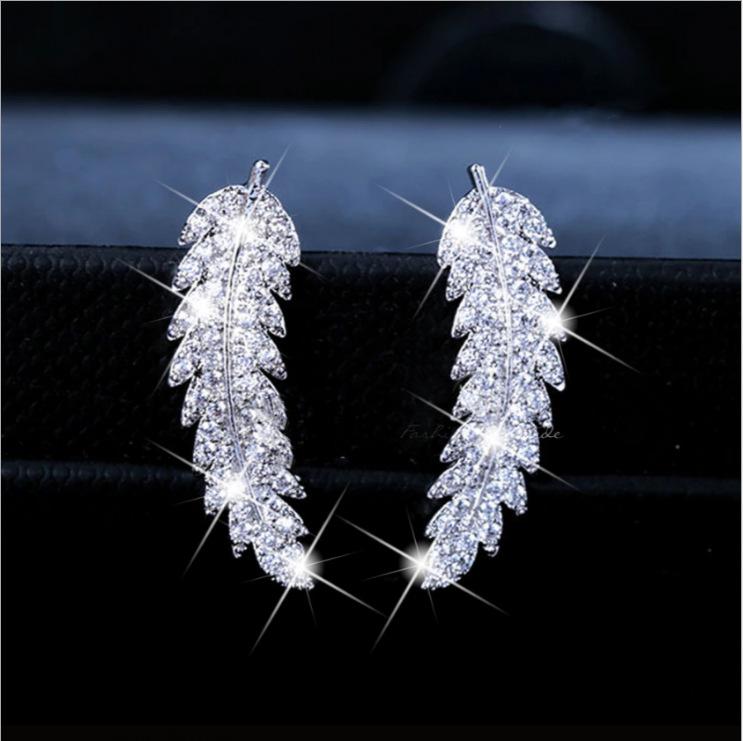 Best-Selling Elegant Micro-Inlaid Zircon Leaf Earrings - Gold & Silver, Korean Fashion for Women