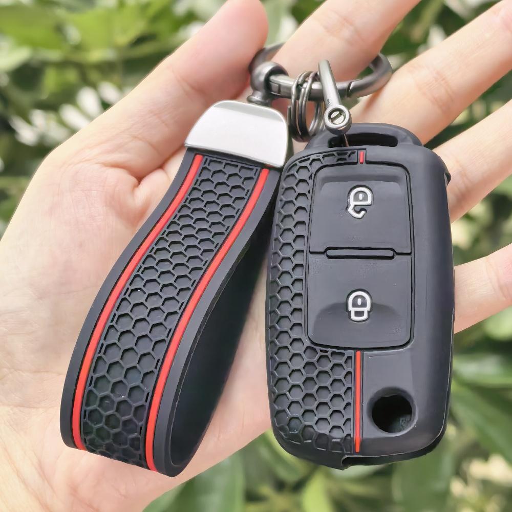 Schlüsseltasche Abdeckung für Volkswagen Polo Golf Passat Tiguan Octavia Käfer Leon Altea mit Schlüsselanhänger Kratzschutz Stoßfester Schutz