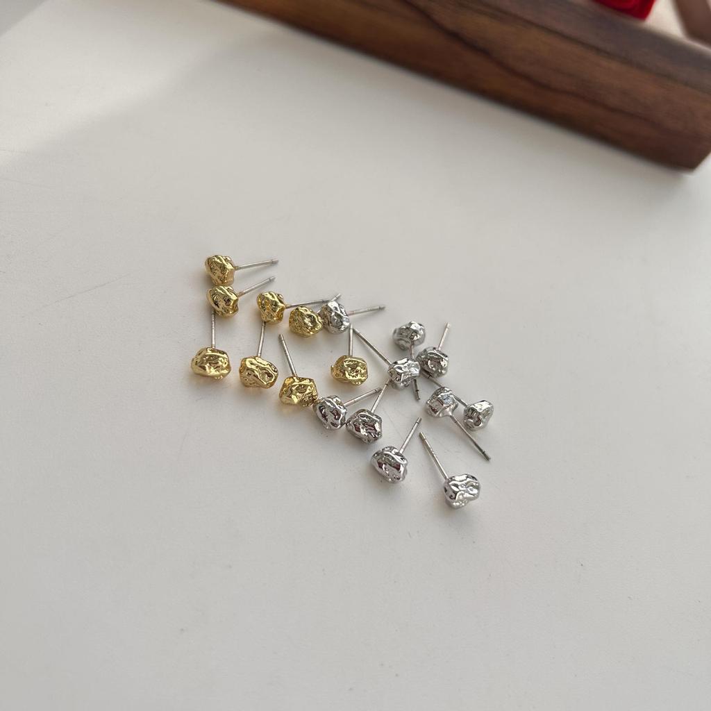 S925 Silver Retro Chinese-Japanese Style Volcanic Stone Stud Earrings for Women