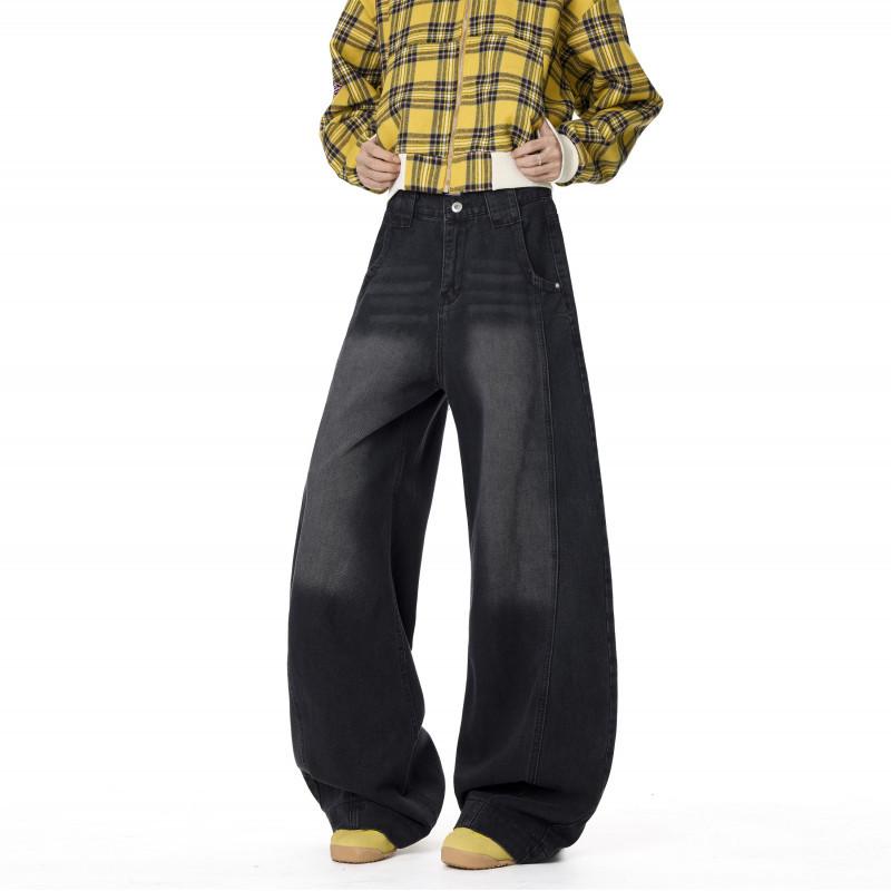 Jeans American high street washed old scimitar pants men's and women's trendy brand thin wide-leg pants vibe floor pants loose