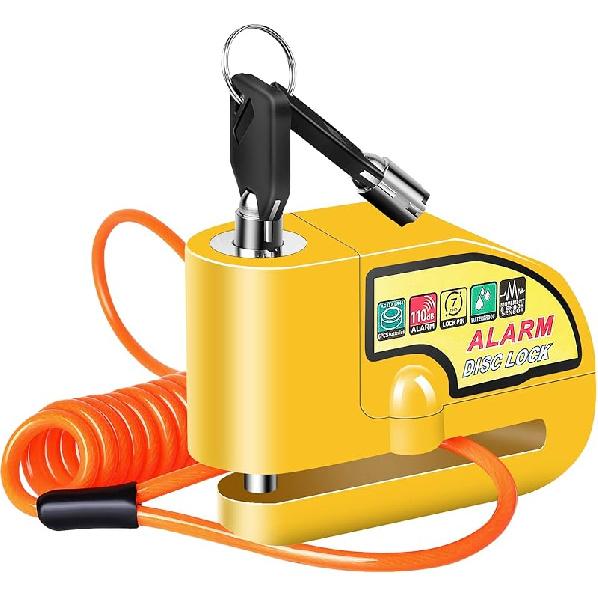 Motorcycle Alarm Disc Brake Lock, Motorcycle Locks Anti-Theft Security Wheel Disc Lock Waterproof 110DB Alarm Sound With 5Ft Reminder Cable Keys And