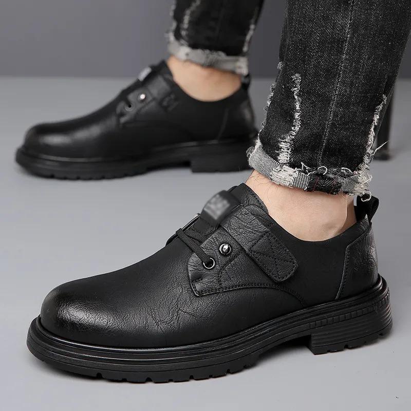 Breathable Leather Shoes Men's Spring and Autumn Trend Business Soft-soled Casual Shoes Retro Fashion Shoes Dad Big Head Shoes