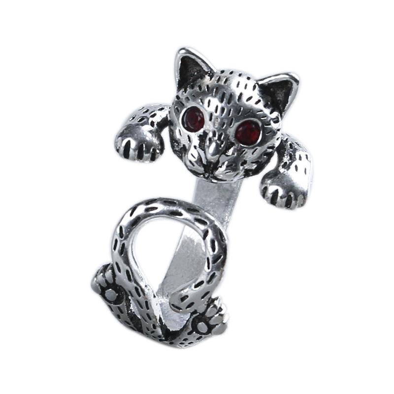 Retro Cute Inspired Cat S925 Sterling Silver Adjustable Ring For Occasion Every