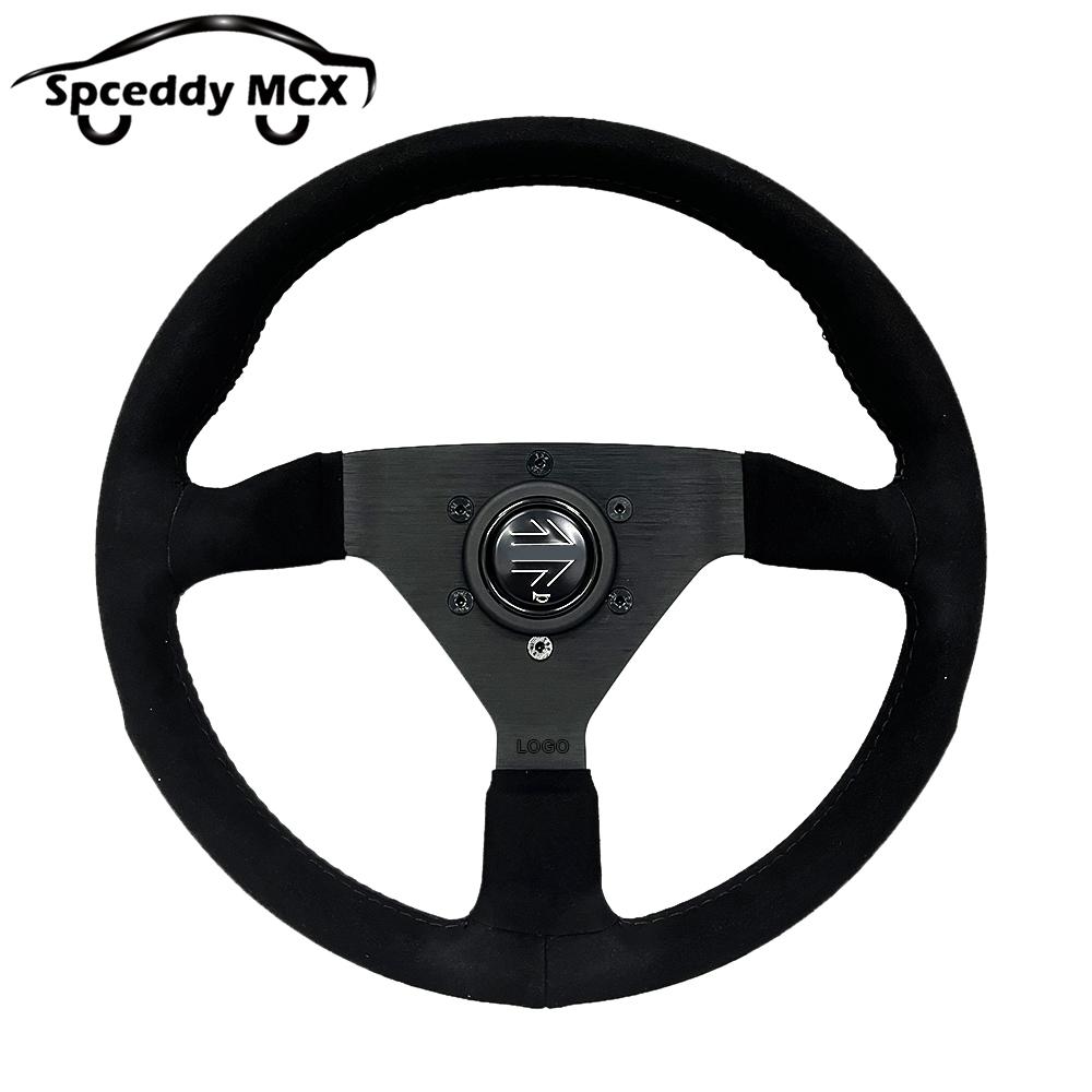 JDM V2 13inch Italy Suede Leather Universal Racing Sport Steering Wheel 320mm Flat Black Red Yellow BlueV232000 Standard Black