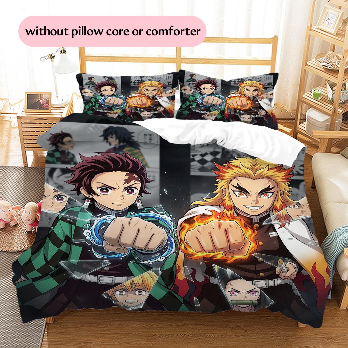 

Manga background Demon Slayer Pattern Bedding Quilt Set Home Decoration Gift (1 * duvet cover + 2 * pillowcase without core) 135x200cm