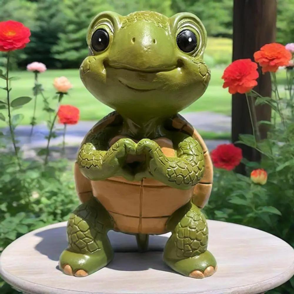 

Resin Heart Turtle Statue Cute Garden Turtle Ornament Indoor Hallway Display зелений
