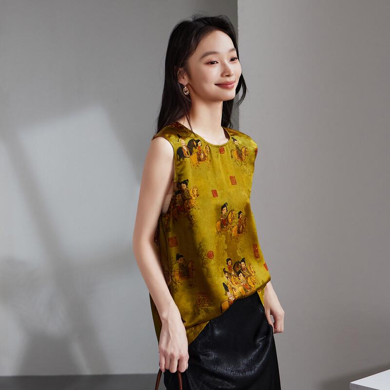 SOFSIL Women s New Chinese Style Silk Blend Sleeveless Printed Shirt L