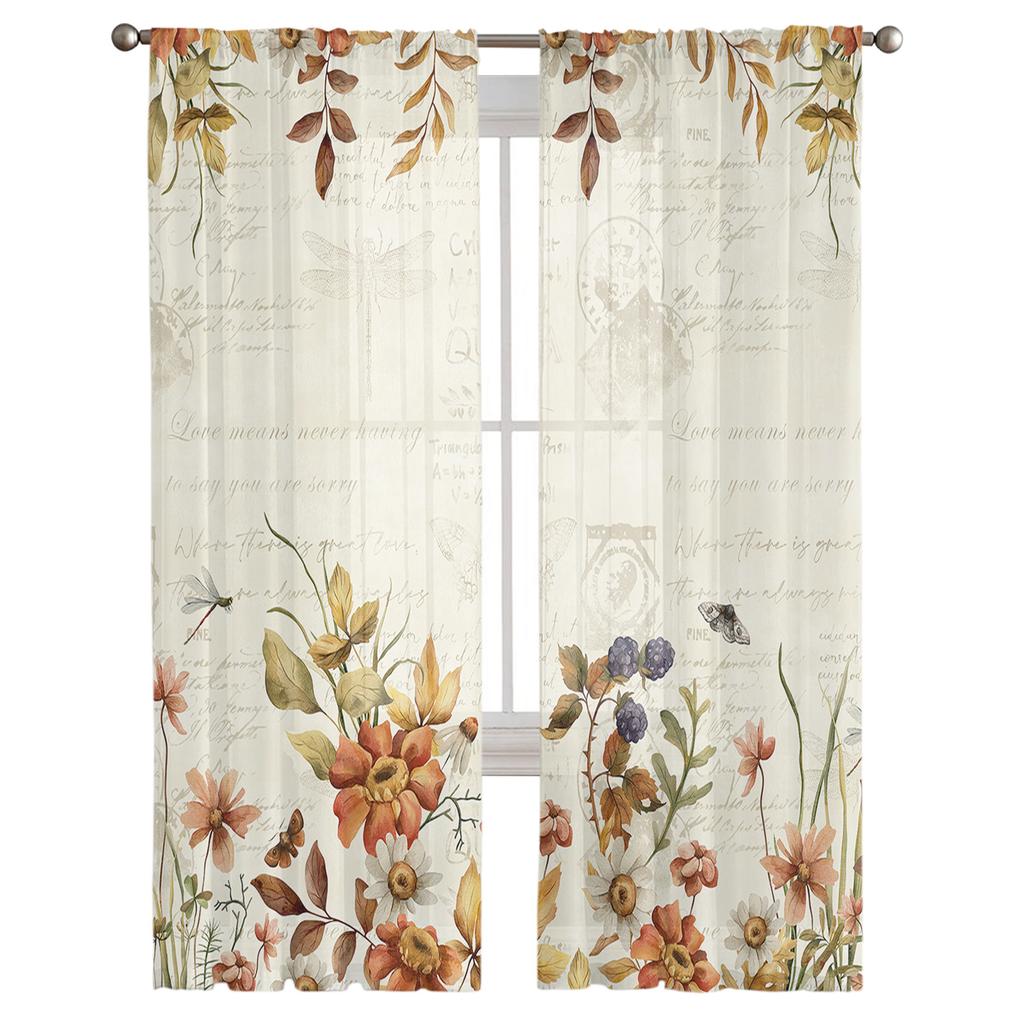 Flowers Butterflies Dragonflies Leaves Voile Sheer Curtains Living Room Window Tulle Curtain Kitchen Bedroom Drapes Home Decor