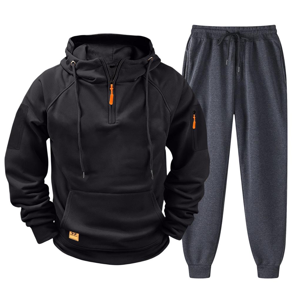 Men's Casual Hoodie and Jogger Set - Long Sleeve Drawstring Sweatsuit with Multiple Pockets for Fall Winter (Dark Gray)