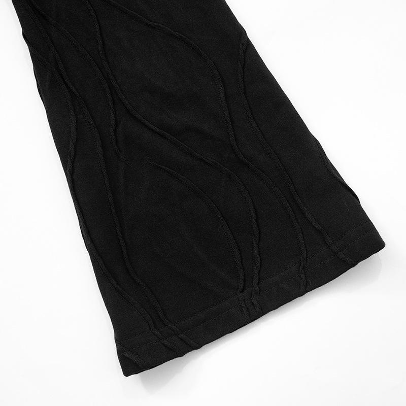 Women's Autumn Solid Color Round Neck Wavy Stripe Long Sleeve Bodycon Dress