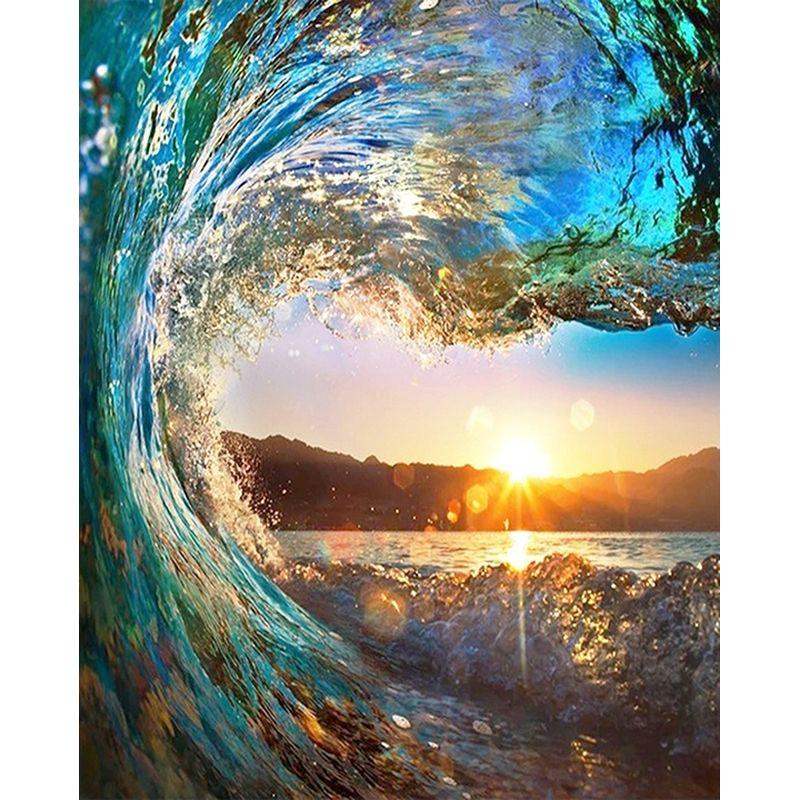 5D Diamond Painting Landscape Sunset Sea Cross Stitch Full Round Diamond Mosaic Home Decoration DIY Handmade