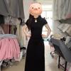 Temperament New Chinese Style Black Cheongsam Dress Women's New Summer Waist Dress Small Man