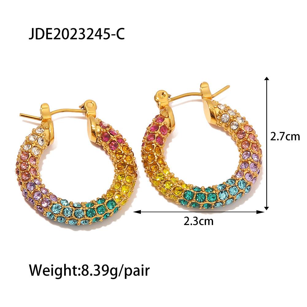 New Lava Hammered Colorful Zircon Earrings 18K Stainless Steel Gold Plated Chunky Hoop Earrings