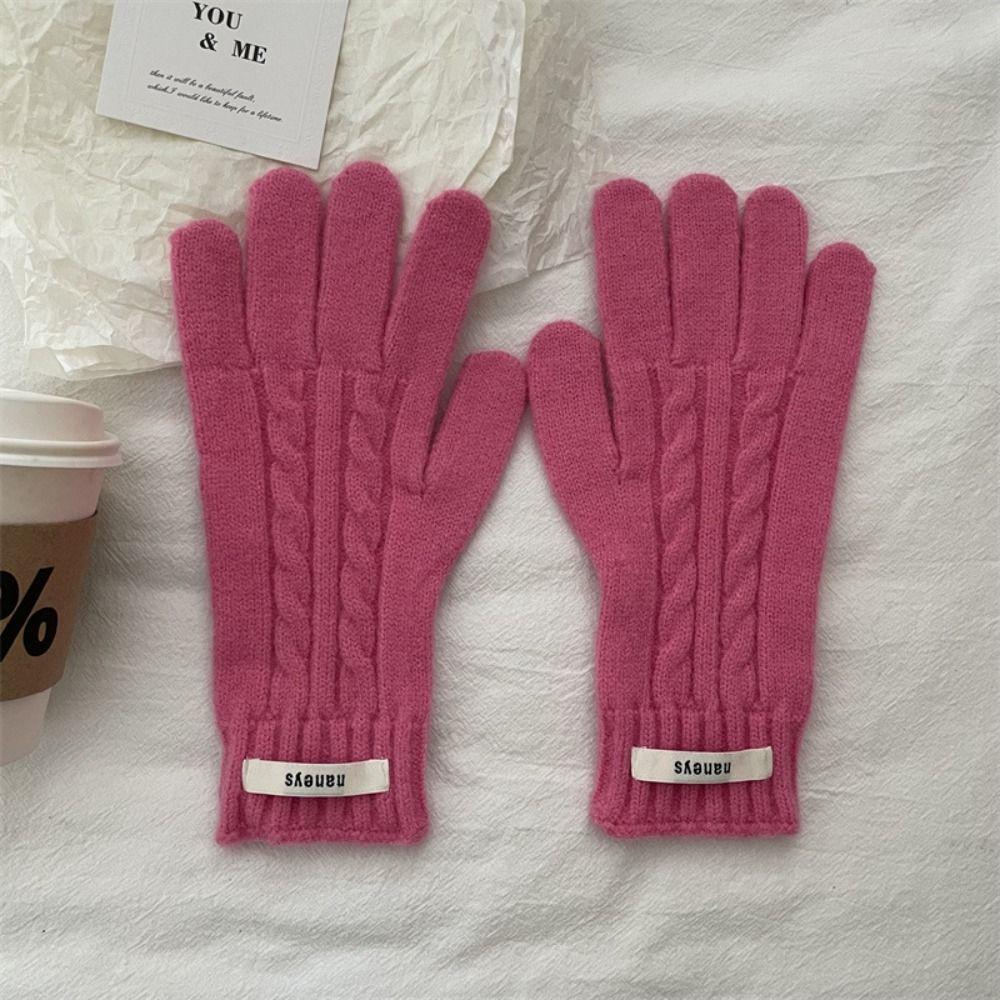 Y2k Lady Finger Gloves Windproof Solid Color Gloves Kawaii Korean Knitted Gloves  Autumn