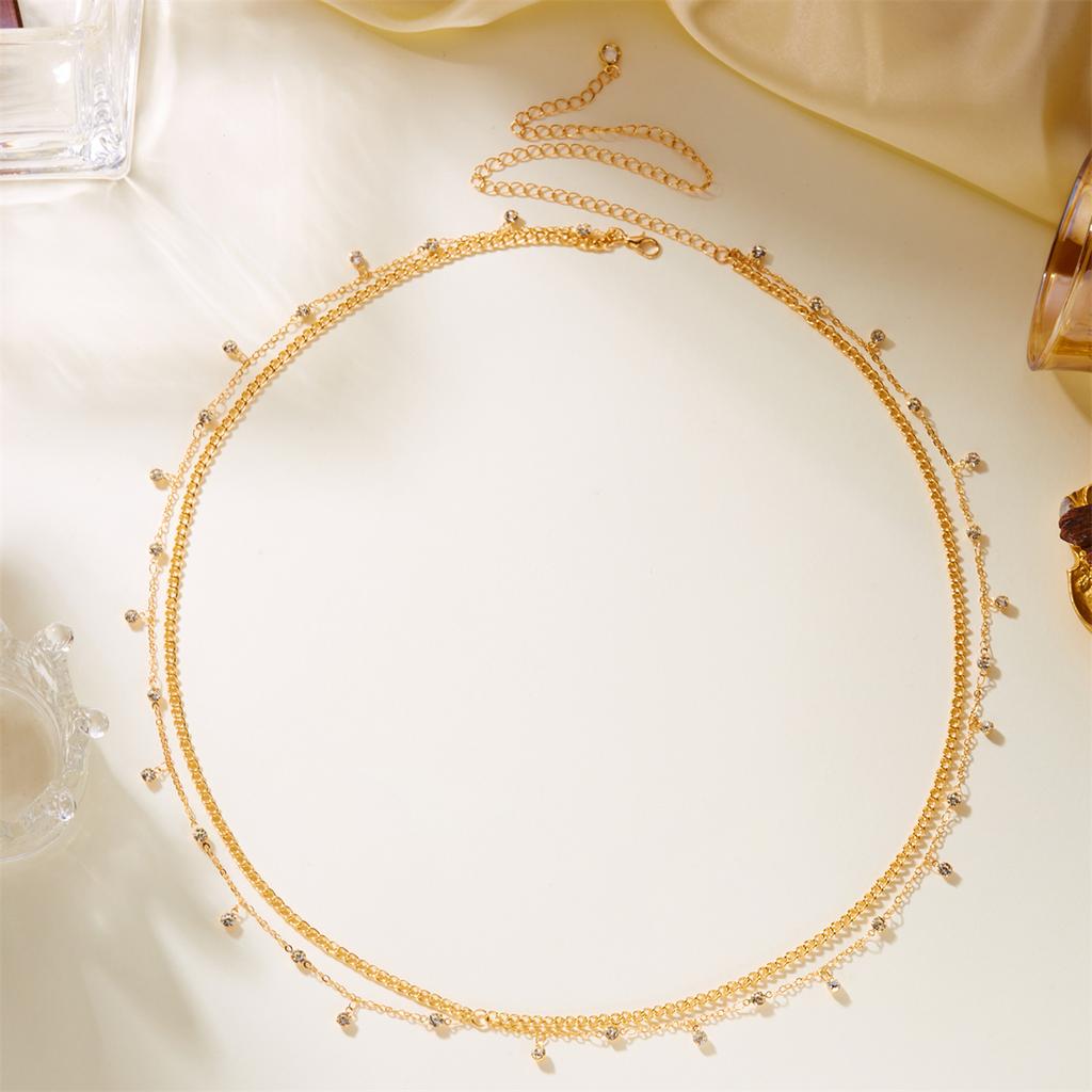 Cadena Cruzada de Doble Capa con Circonita Cúbica Anillo para Ombligo Cadena para la Cintura para Mujer Tono Dorado Cadena Corporal Ajustable Joyería para el Vientre