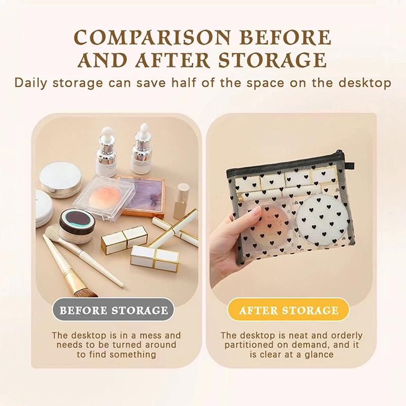 Portable Mesh Makeup Bag Portable Change Headphone Storage Bag Travel Grooming Bag Plush Heart Mouth Red Envelope