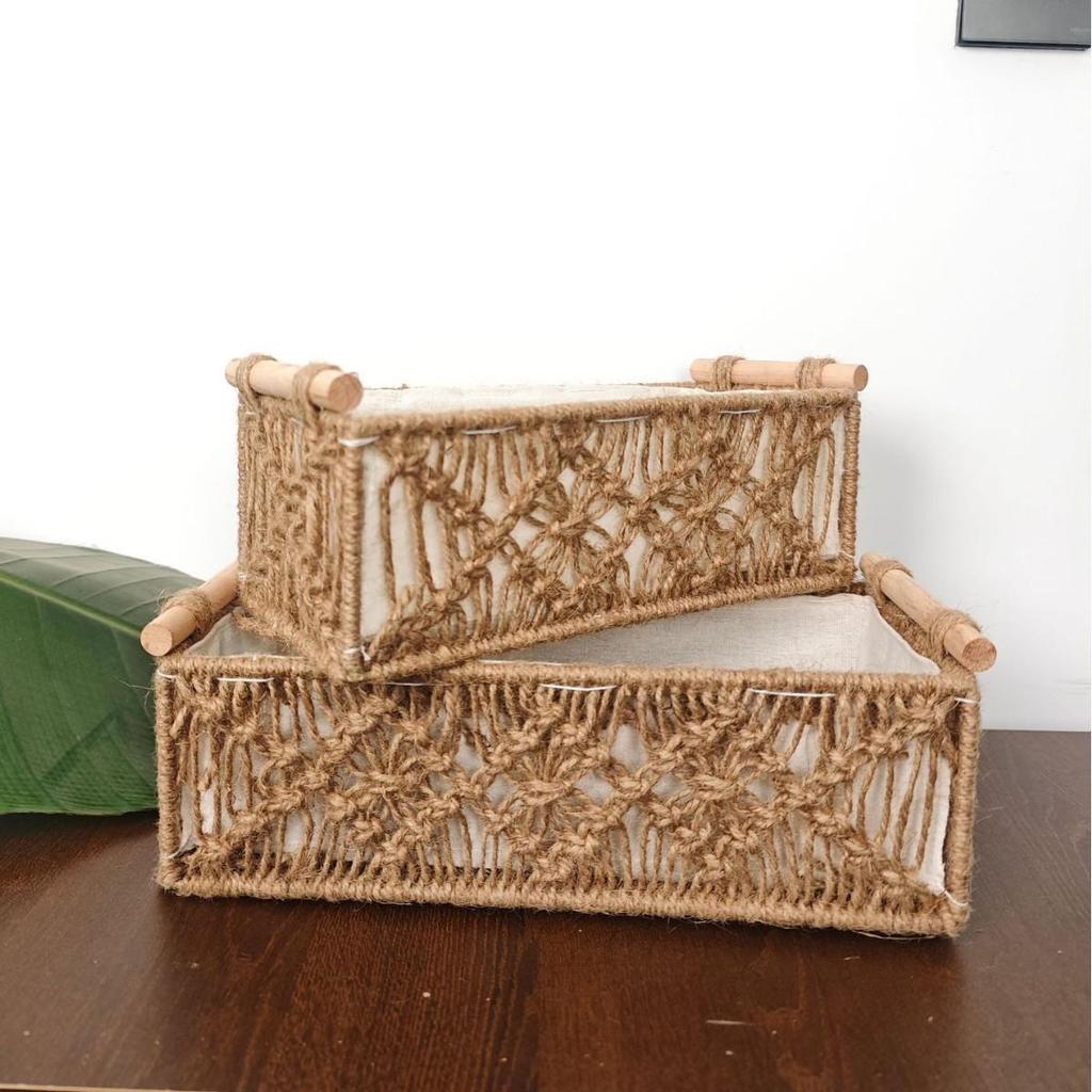 Hand-Woven Bohemian Nordic Cotton Rope Basket: Desktop Organizer, Cosmetics Holder, Flower & Fruit Basket, and Tissue Box.