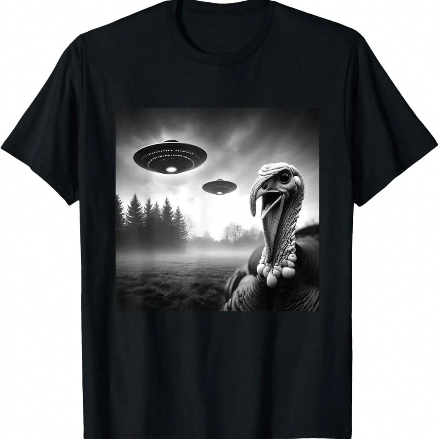 Turkey Gobbler Farmer Thanksgiving Selfie UFOs Weird Aliens T-Shirt,Comfortable Pure Cotton S разноцветный