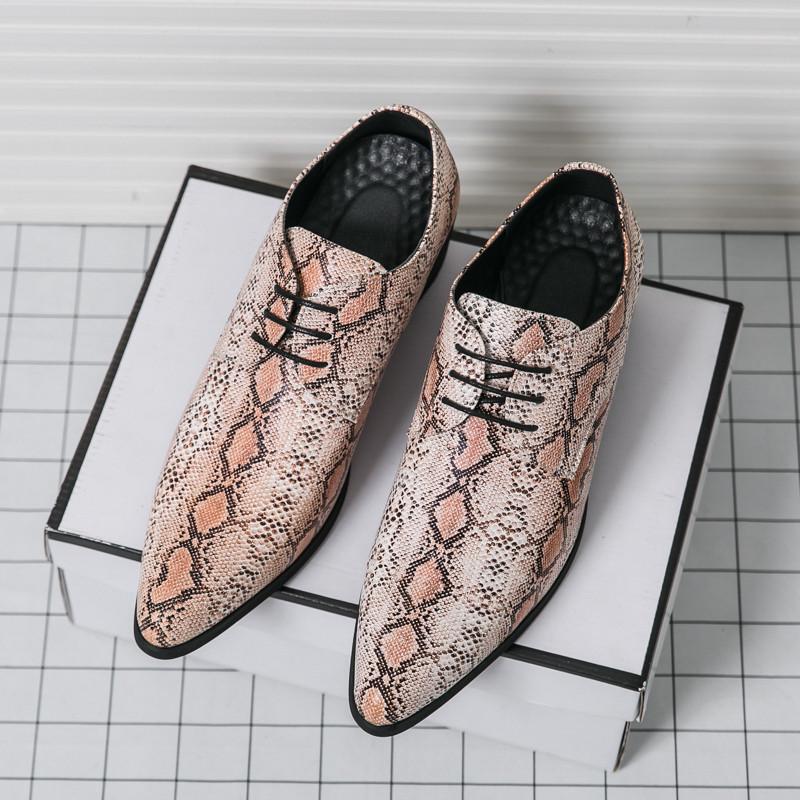 Scarpe Derby Elevator a Punta in Pelle Verniciata Effetto Serpente Nuove alla Moda per Uomo Marca Designer Casual Ritorno a Casa Matrimonio Calzature Formali