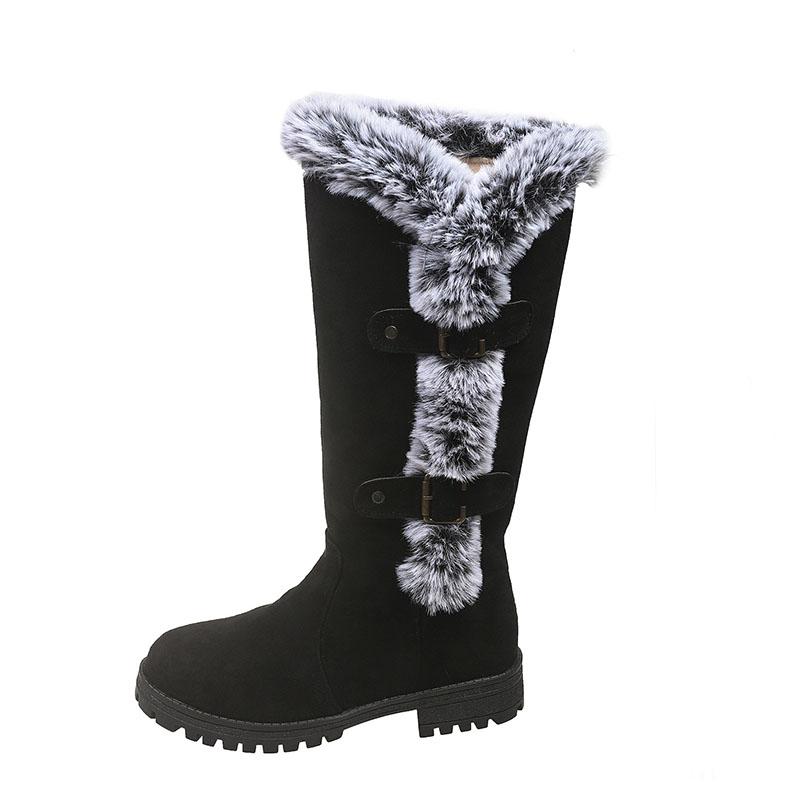 Fashion Comemore Winter Shoes for Women Velvet Thickened Snow Boots Thick Heel Round Toe Casual Belt Buckle Furry Mid-calf Boots Females