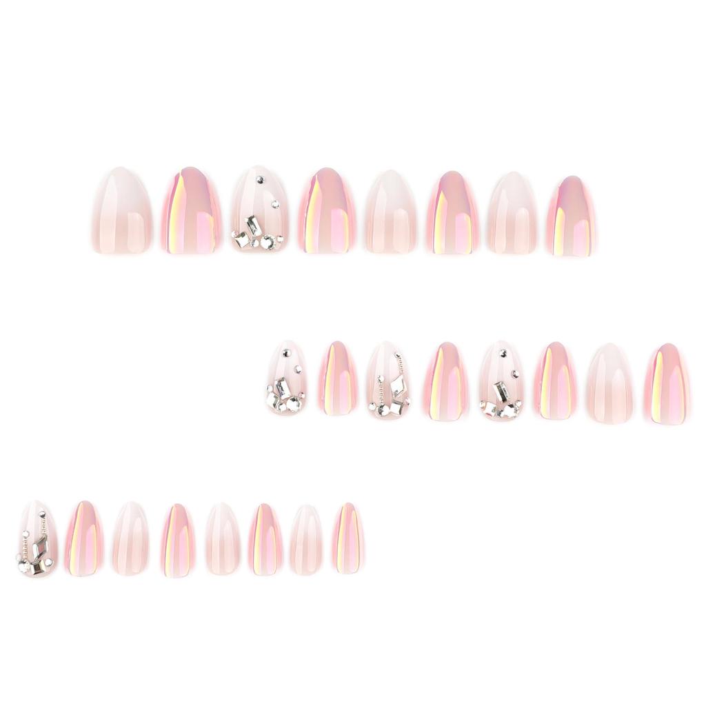 French White Rhinestone Bling Almond-Shaped Wearable Fake Nail Tips