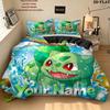 Custom Name,Bulbasaur Pattern Bedding Home Decoration Birthday Gift ( 1 duvet cover + 2 pillowcase, without core),fan merchandise.