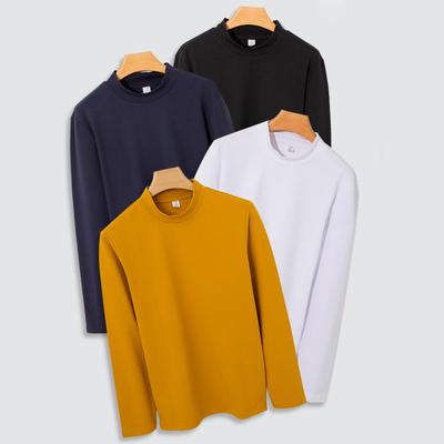 Mens Clothing 265g Mercerized Cotton Half Turtle Neck White T-shirt Round Neck Base Top Xinjiang Cotton Long-sleeved Mens T-shirt