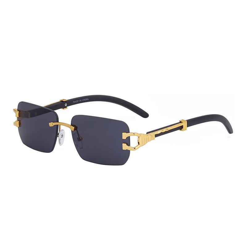 Retro Sunglasses Men'S Imitation Wood Grain Glasses Legs Sunglasses Personalized Rimless Design Glasses Sunglasses