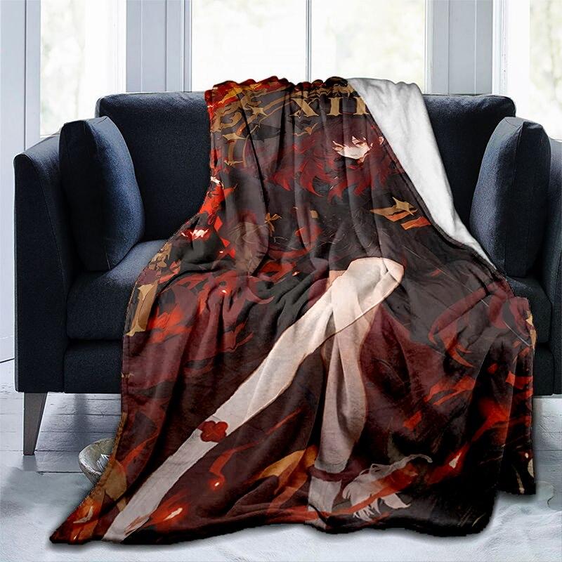Pătură cu imprimeu Genshin Impact cu desene animate, flanel, căldură, moale, canapea extensibilă de pluș, pătură pentru aruncare, pătură de pluș, anime drăguț