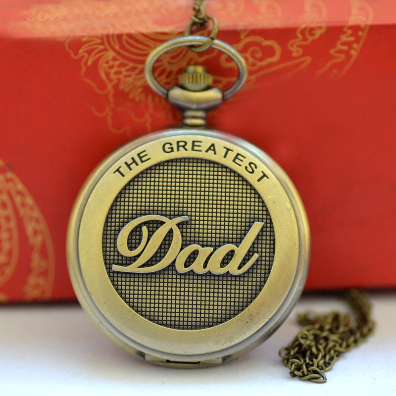 Large Vintage Dad-Style Bronze Pocket Watch with English Numbers