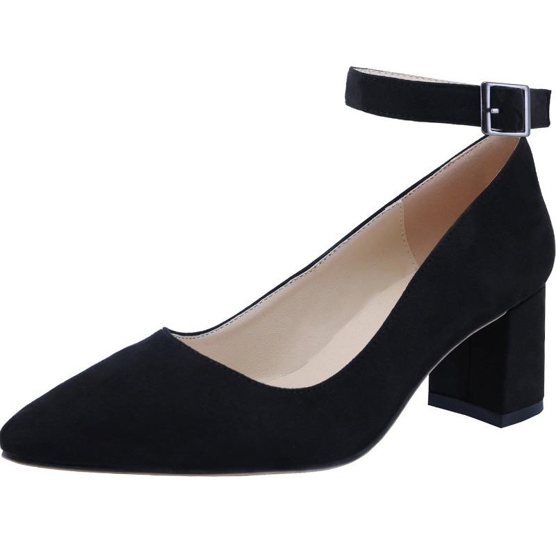 Women's 55mm Velvet Toe Ankle Strap Slingback Pumps High Heels Thick Heel Pump Party Wedding Dress Fashion Shoes