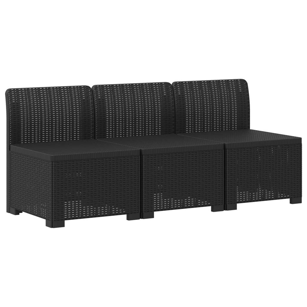 3 Seater Garden Sofa with Cushions Rattan Look PP Anthracite