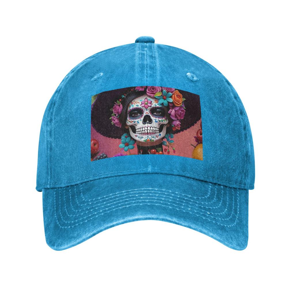 Day Of The Dead Sugar Skull Mexican Girl Baseball Caps Fashion Denim Fabric Hats Adjustable Casquette Sports Baseball Cowboy Hat