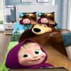 Set di biancheria da letto con copripiumino e federe stampati in 3D con Masha e Orsi, ideale per camere da letto singole, matrimoniali, queen size e king size.