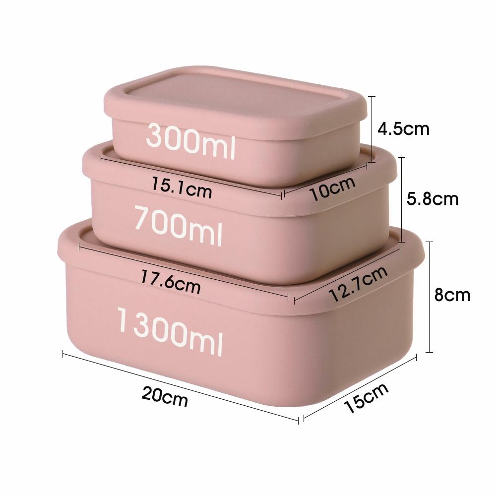 

Silicone Food Storage Containers, Set of 3 Silicone Bento Lunch Box Containers with Lids, Hard-Shell Silicone, Airtight, Microwa розовый