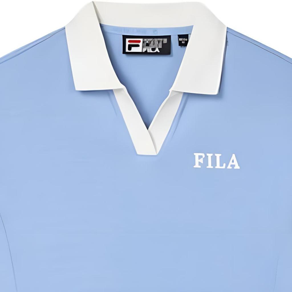 Fila Logo Print Polo Casual Short Sleeve Dress Women Dresses Cloud-Mountain-Blue F51W429301F-BU