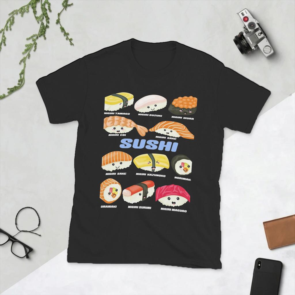 Novelty Cute Kawaii Sushi Unisexga Funny TShirt for Unisex Round Neck Pure Cotton T Shirt Short Sleeve Tee Shirt Printing Tops