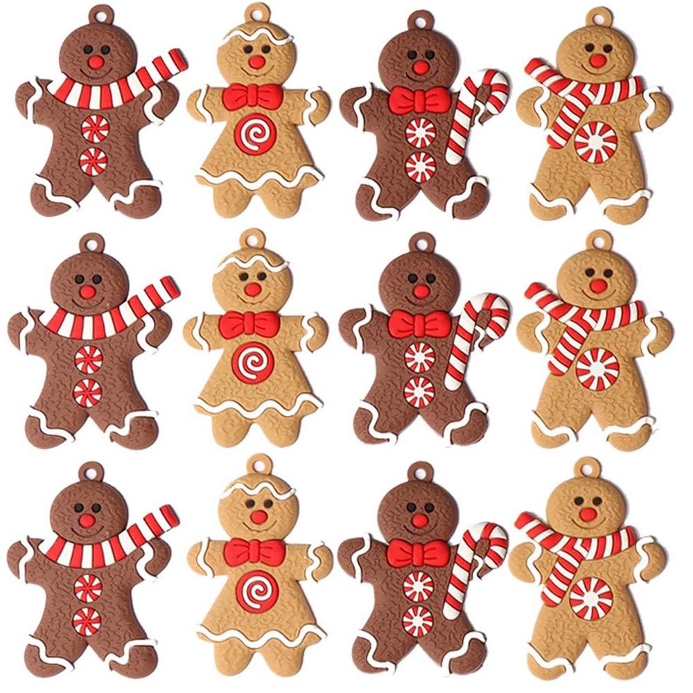 

12 шт./набір Прикраси у вигляді пряникового чоловічка, Підвісні глиняні фігурки у вигляді ляльки-пряникового чоловічка для прикраси різдвяної ялинки, Святковий декор