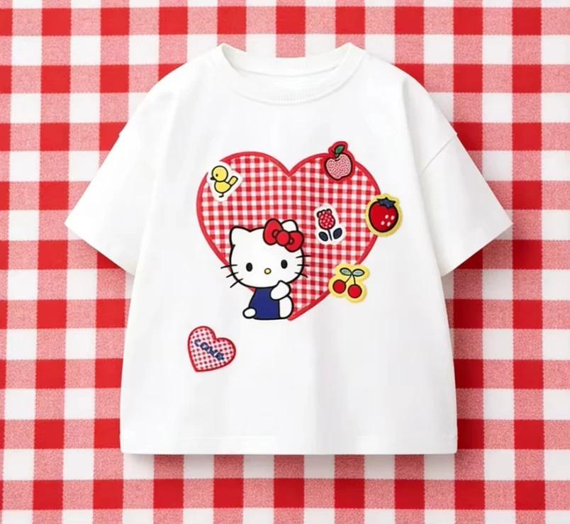 

Hello Kitty Picnic Patchwork Sweet Casual Kids Oversized Fashion Comfortable And Men T-Shirt 4XL